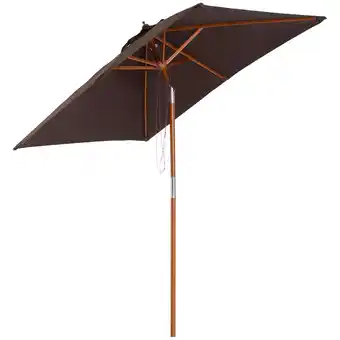 Tesco Outsunny Wooden Patio Umbrella Market Parasol Outdoor Sunshade Coffee offer