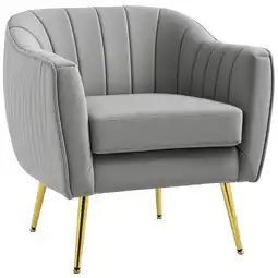 Tesco HOMCOM Velvet-Look Shell Shaped Chair with Thick Padded Seat, Grey offer