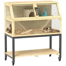 Tesco PawHut Wooden Hamster Cage with Storage Shelf, Wheels, 87 x 43 x 101cm offer