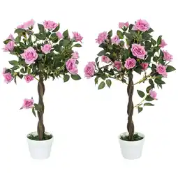 Tesco Outsunny Set of 2 90cm Artificial Rose Tree, Fake Plant, Orange offer