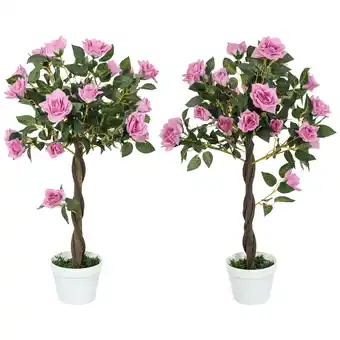 Tesco Outsunny Set of 2 90cm Artificial Rose Tree, Fake Plant, Purple offer