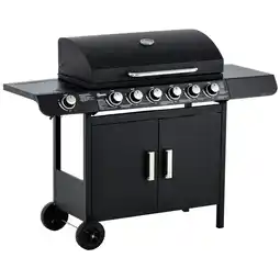 Tesco Outsunny 6+1 Burner Gas BBQ Grill Garden Barbecue with Wheels, Cabinet offer