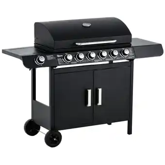 Tesco Outsunny 6+1 Burner Gas BBQ Grill Garden Barbecue with Wheels, Cabinet offer