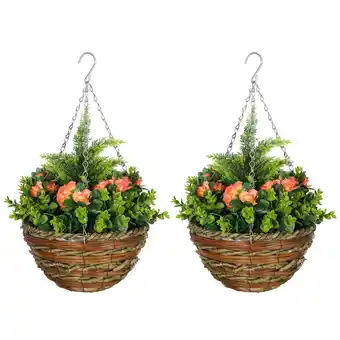 Tesco Outsunny 2 PCs Artificial Lisianthus Flower Hanging Orange offer