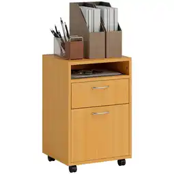 Tesco HOMCOM 60cm Filing Cabinet with Drawers and Open Shelf, Natural offer