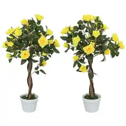 Tesco Outsunny Set of 2 90cm Artificial Rose Tree, Fake Plant, Yellow offer