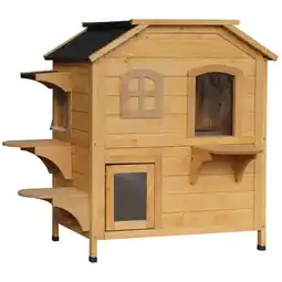 Tesco PawHut Wooden Cat House Cat Cave Pet Shelter Condos Natural offer