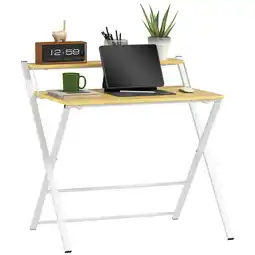 Tesco HOMCOM Folding Desk with 2-Tier Shelf for Home Office, Maple Wood offer