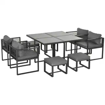 Tesco Outsunny 8 Seater Aluminium Garden Dining Cube Set with 4 Chairs offer