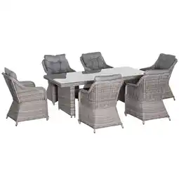 Tesco Outsunny 7 PCS Patio Rattan Dining Set with Tempered Glass Table offer