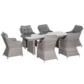 Tesco Outsunny 7 PCS Patio Rattan Dining Set with Tempered Glass Table offer