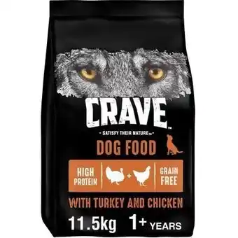 Tesco 11.5kg Crave Natural Grain Free Adult Dry Dog Food Turkey & Chicken Dog Biscuits offer