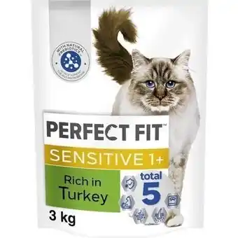 Tesco 3kg Perfect Fit Advanced Nutrition Sensitive Adult Dry Cat Food Turkey 4x750g offer