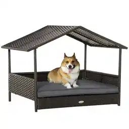 Tesco PawHut Wicker Dog House, Rattan Pet Bed with Soft Cushion, Grey offer