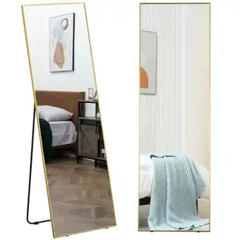 Tesco HOMCOM Full Length Mirror Dressing Mirror Wall-Mounted Gold Frame offer