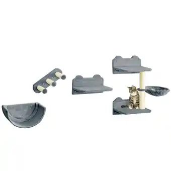 Tesco PawHut 4PCs Wall Mounted Cat Tree Cat Wall Shelves Grey offer