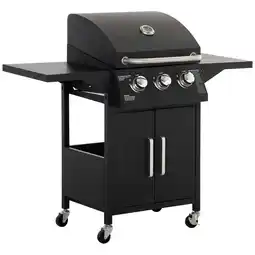 Tesco Outsunny 3 Burner Gas Grill Portable BBQ Trolley with 4 Wheels offer