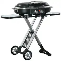 Tesco Outsunny Foldable 2 Burner Gas BBQ Grill Trolley with Side Shelves offer