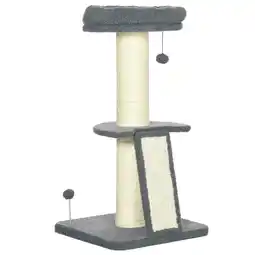 Tesco PawHut Cat Tree Kitten Tower with Scratching Post, Pad, Dark Grey, Ball offer