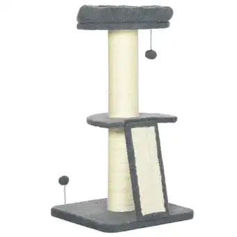 Tesco PawHut Cat Tree Kitten Tower with Scratching Post, Pad, Dark Grey, Ball offer