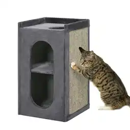 Tesco PawHut 81cm Cat Scratching Barrel with Two Cat Houses Grey offer