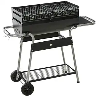 Tesco Outsunny Charcoal BBQ Grill with Double Grill, Table, Shelf and Wheel offer