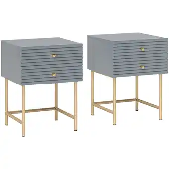 Tesco HOMCOM Bedside Tables Set of 2 with 2 Drawers for Bedroom, Grey offer