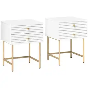 Tesco HOMCOM Bedside Tables Set of 2 with 2 Drawers for Bedroom, White offer