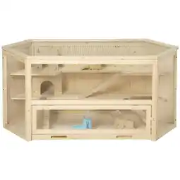 Tesco PawHut Three-Tier Wooden Hamster Cage Gerbil Play Centre offer