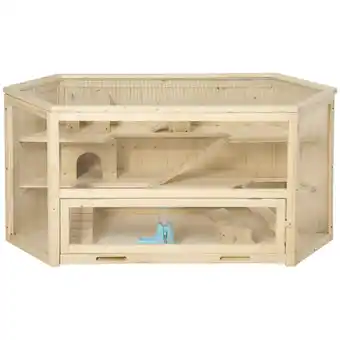 Tesco PawHut Three-Tier Wooden Hamster Cage Gerbil Play Centre offer