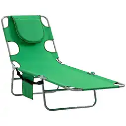 Tesco Outsunny Beach Chaise Lounge Portable Adjustable Backrest Green offer