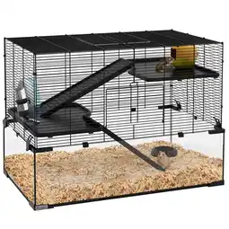 Tesco PawHut 3 Tiers Hamster Cage with Deep Glass Bottom, 78.5 x 48.5 x 57cm offer