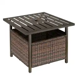 Tesco Outsunny Outdoor Rattan Coffee Table with Umbrella Hole Fit for Garden offer