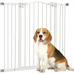 Tesco PawHut 74-100cm Metal Pet Gate Safety Barrier withAuto-Close Door White offer