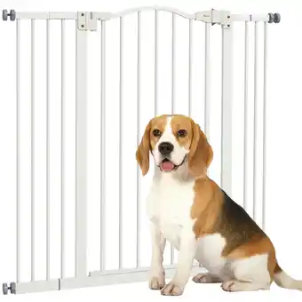 Tesco PawHut 74-100cm Metal Pet Gate Safety Barrier withAuto-Close Door White offer