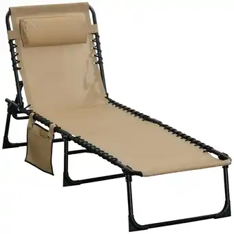 Tesco Outsunny Lounger Folding Camping Bed 5-position Adjustable Beige offer