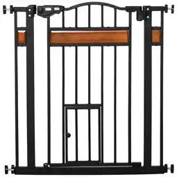 Tesco PawHut Dog Gate Pet Safety Gate Cat Door Auto Close Pine Decor 74-80cm offer