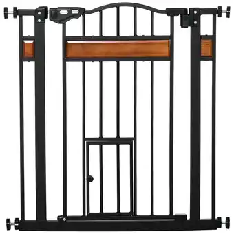 Tesco PawHut Dog Gate Pet Safety Gate Cat Door Auto Close Pine Decor 74-80cm offer