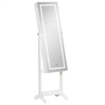 Tesco HOMCOM Mirrored Jewellery Cabinet with LED Light Lockable Armoire White offer