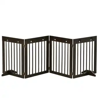 Tesco PawHut Pet Gate 4 Panel Wooden Dog Barrier Folding Fence Brown offer