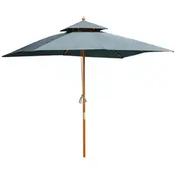 Tesco Outsunny 3m Wood Square Patio Umbrella Garden Parasol Sunshade Grey offer