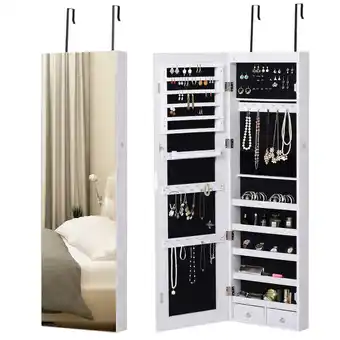 Tesco HOMCOM Hanging Mirrored Jewel Storage Cabinet with Lock LED White offer