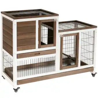 Tesco PawHut Wooden Indoor Rabbit Hutch Elevated Bunny Cage with Wheel Brown offer