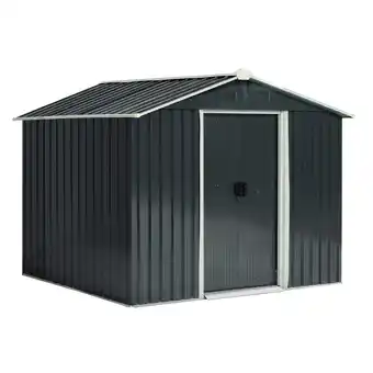 Tesco Outsunny 8 x 6ft Garden Storage Shed with Double Sliding Door Grey offer