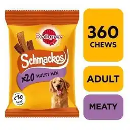 Tesco 360 Pedigree Schmackos Mixed Meat Dog Treats Dog Chews 18x144g offer