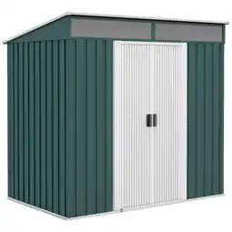 Tesco Outsunny 6.5x4FT Garden Shed with Foundation Lockable Metal Shed Green offer