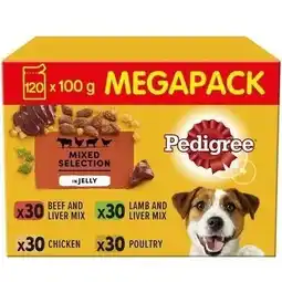 Tesco 120 x 100g Pedigree Adult Wet Dog Food Pouches Mixed Selection in Jelly offer