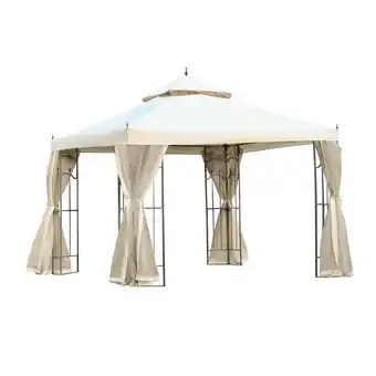 Tesco Outsunny 3m x 3m Garden Gazebo Double Top Gazebo Canopy with Mesh Cream offer