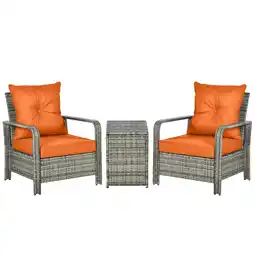 Tesco Outsunny 3 PCs PE Rattan Garden Sofa Set with 2 Chairs & Storage Table Orange offer