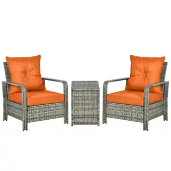 Tesco Outsunny 3 PCs PE Rattan Garden Sofa Set with 2 Chairs & Storage Table Orange offer